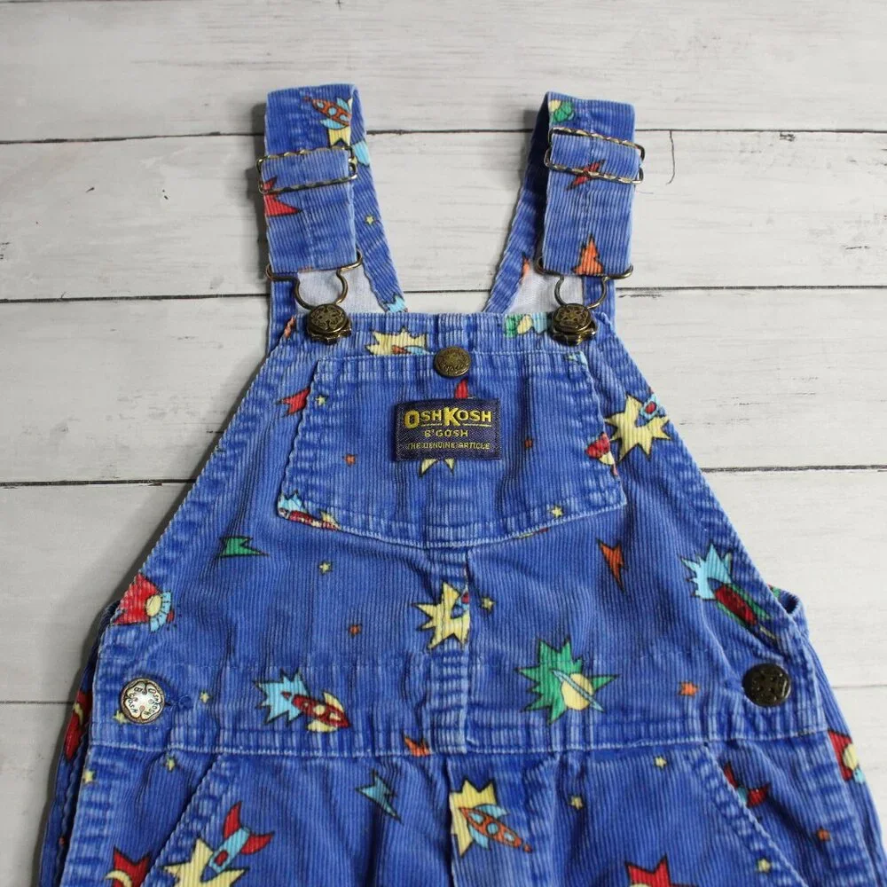 Vintage Oshkosh B'gosh Boy's Vestbak Bib Overalls Size 4T Space Rocket USA